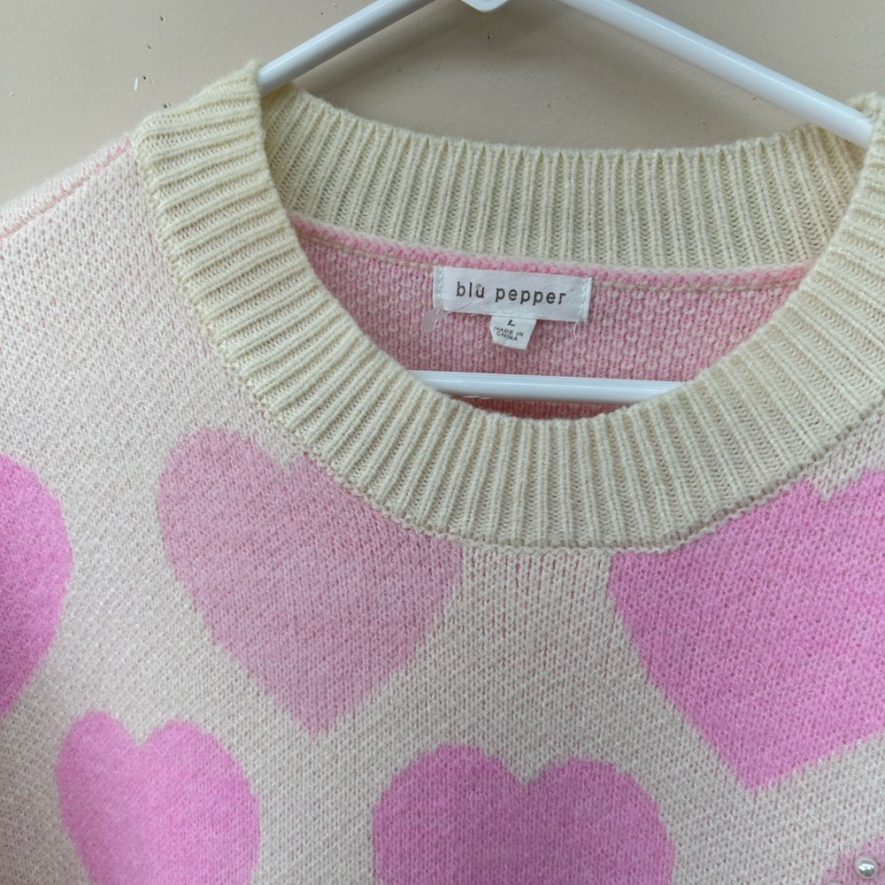 Blu Pepper Cream and Pink Heart Sweater